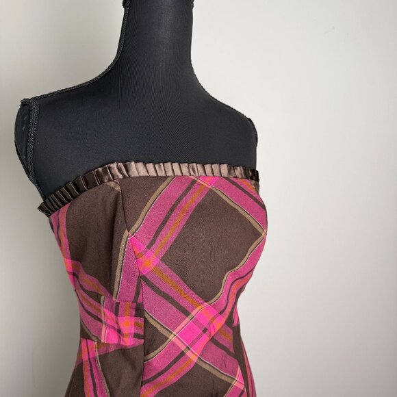 Diane Von Furstenburg Asia Strapless Dress Plaid Pink Brown 4 Whimsygoth Fairy - Picture 2 of 11